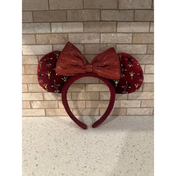 Cranberry Christmas Holiday 2021 Jeweled Minnie Mouse Bow Ears Headband Disney